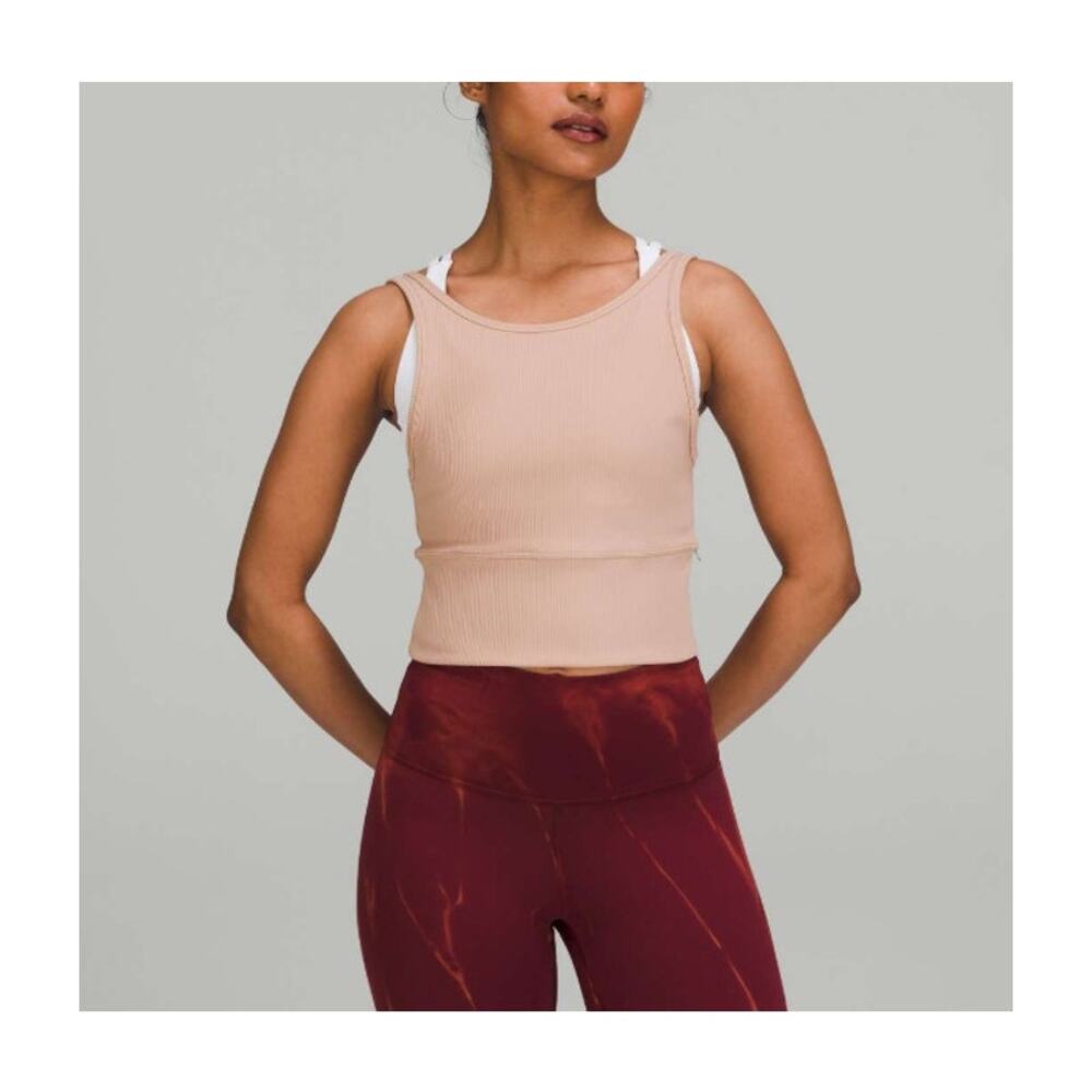 Lululemon Women's Power Pivot Ribbed Tank Top Pink Clay Crop Top Size S